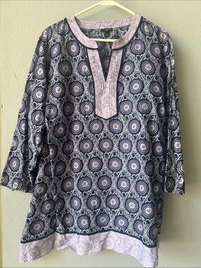 Talbots Navy and Lavender Medallion Tunic